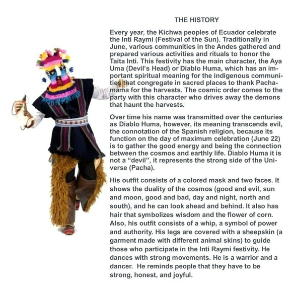 ⭐OZ Handmade Exotic Adult Mask Aya Diablo Huma Incas Ecuador Inti Raymi festival - Picture 4 of 4